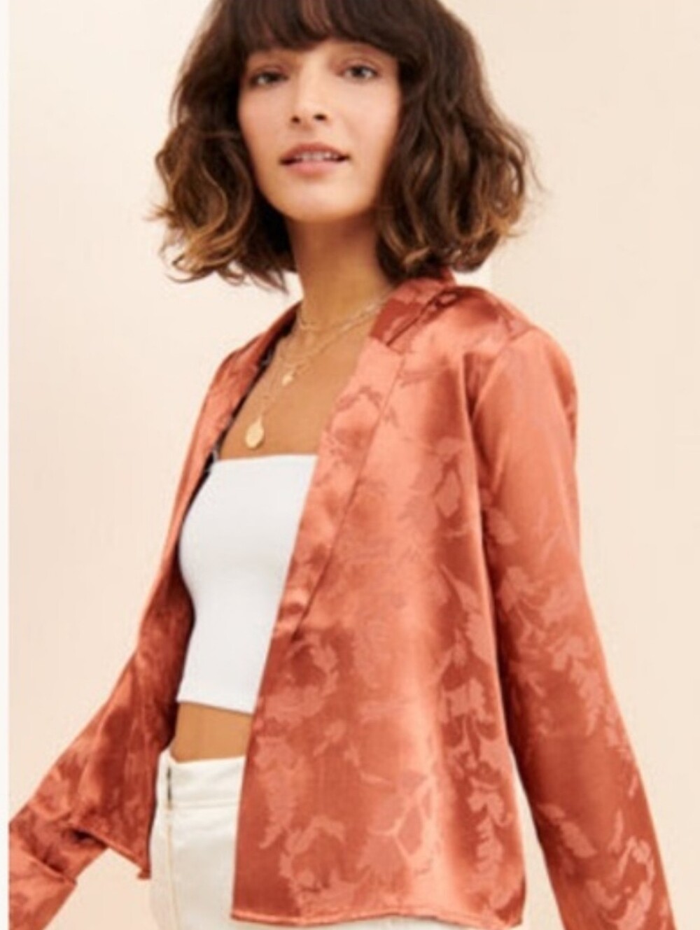 Saltwater Luxe Women's Copper Orange Floral Satin Blazer